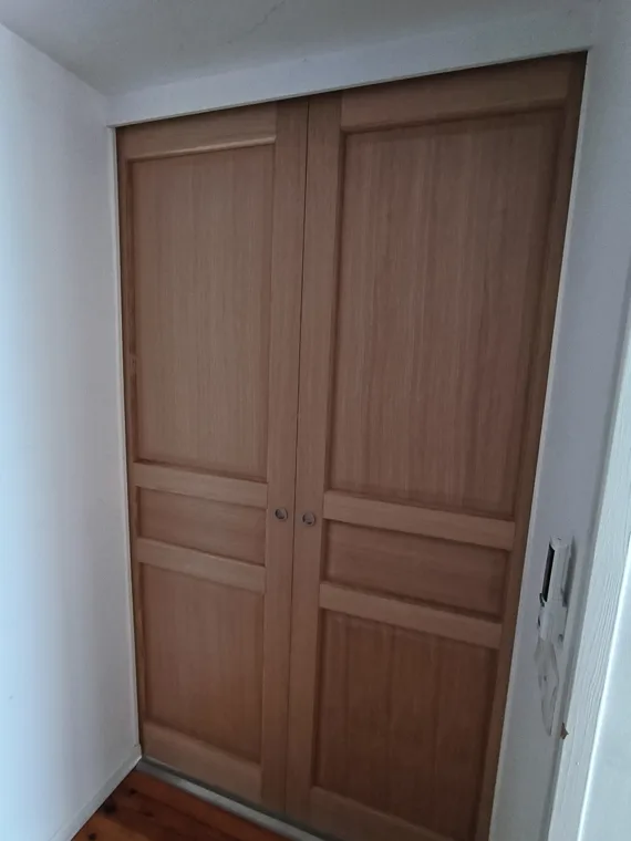 Double porte en bois à panneaux moulurés.
